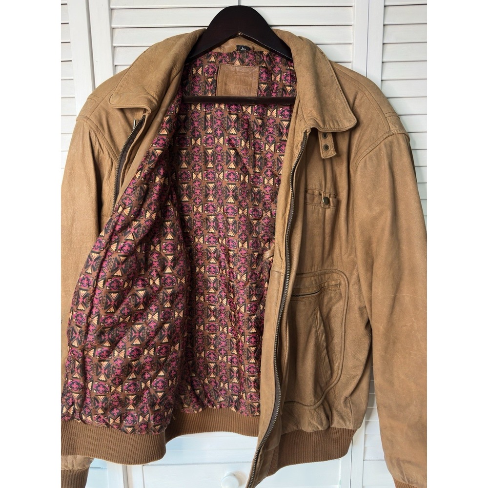 Mixed Blues Vintage Leather Bomber Jacket Men's L Brown Suede Aztec 80s 90s - Picture 3 of 10